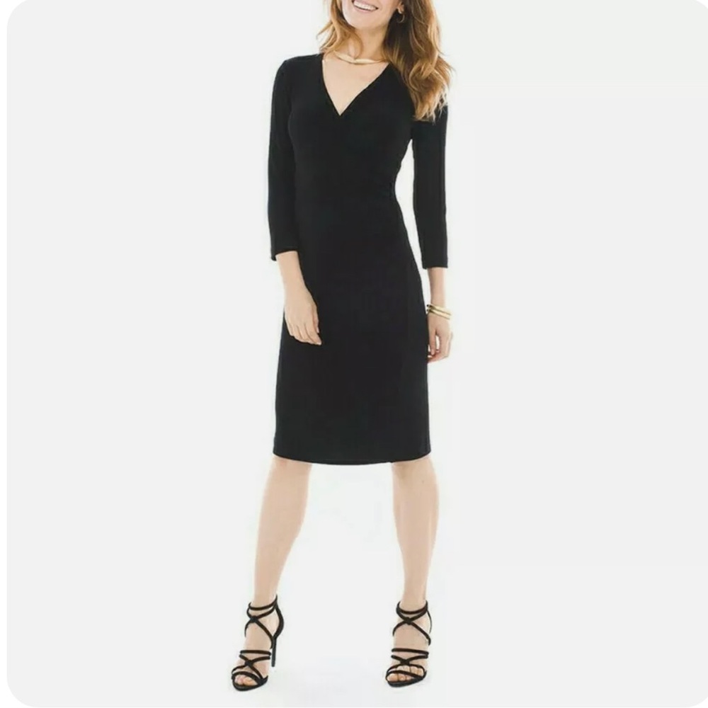 NWT Travelers by Chicos Black Rosemary Wrap Dress Size 12P (Chicos 2P)